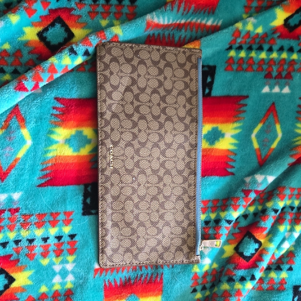 Coach Brown Signature Zip Continental Wallet